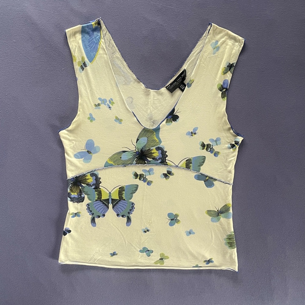Central Park West Butterfly Print V-Neck Tank Top